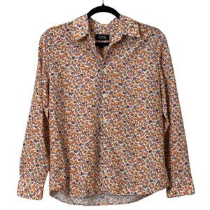 A.P.C. Floral Silk Cotton Blouse Size 36 Small 2 4 Purple Peach Cream Designer